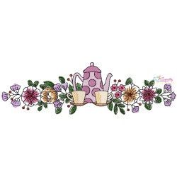 Floral Cup And Teapot Borders Kitchen Embroidery Design Bundle-3