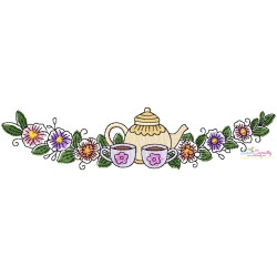 Floral Cup And Teapot Borders Kitchen Embroidery Design Bundle-4