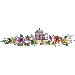 Floral Cup And Teapot Borders Kitchen Embroidery Design Bundle-5