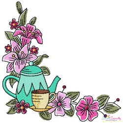 Floral Cup And Teapot Borders Kitchen Embroidery Design Bundle-7