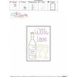 Valentine Cardstock Embroidery Design Pattern | Wine Bottle And Glasses With Love-2