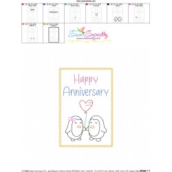 Cardstock Embroidery Design Pattern | Happy Anniversary Penguins-2