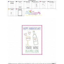 Cardstock Embroidery Design Pattern | Happy Anniversary Wine Bottle And Glass-2