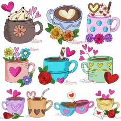 Valentine's Hot Chocolate Cups Embroidery Design Bundle-1