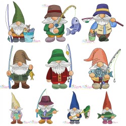 Boy Fishing Gnomes Embroidery Design Bundle-1