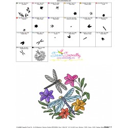 Embroidery Design Pattern | Dragonfly Floral Wreath-10-3
