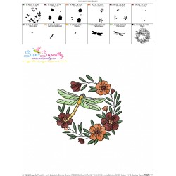 Embroidery Design Pattern | Dragonfly Floral Wreath-2-3