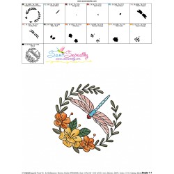 Free Embroidery Design Pattern | Dragonfly Floral Wreath-1-3