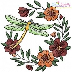 Embroidery Design Pattern | Dragonfly Floral Wreaths Bundle-3