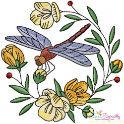 Embroidery Design Pattern | Dragonfly Floral Wreaths Bundle-4