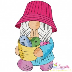 Girl Fishing Gnome-1 Embroidery Design Pattern-1