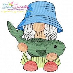 Girl Fishing Gnomes Embroidery Design Bundle-11