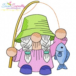 Girl Fishing Gnomes Embroidery Design Bundle-2