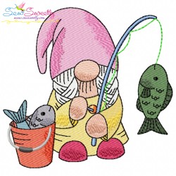 Girl Fishing Gnomes Embroidery Design Bundle-5
