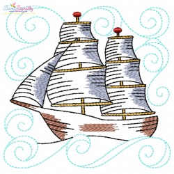 Embroidery Design Pattern - Sailing Ship Nautical Quilt Block-1