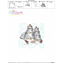 Embroidery Design Pattern - Sailing Ship Nautical Quilt Block-3