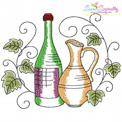 Embroidery Design Pattern - Grapevine Wine Bottle And Jar-1