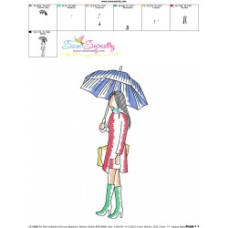 Embroidery Design Pattern - Girl With Umbrella-2-3
