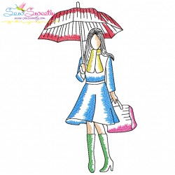 Girls With Umbrella Embroidery Design Bundle-2