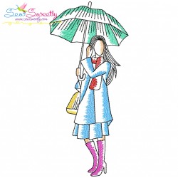 Girls With Umbrella Embroidery Design Bundle-4
