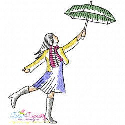 Girls With Umbrella Embroidery Design Bundle-5