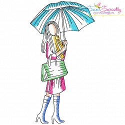 Girls With Umbrella Embroidery Design Bundle-8