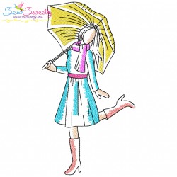 Girls With Umbrella Embroidery Design Bundle-10