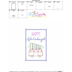 Cardstock Embroidery Design | Happy Holidays Christmas Van Greeting Card-2
