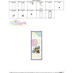 Bookmark Embroidery Design - Bee And Flowers - 9-2