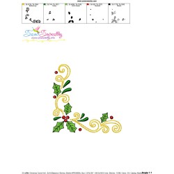 Embroidery Design Pattern - Christmas Corner Holly Leaves Swirls-2-3
