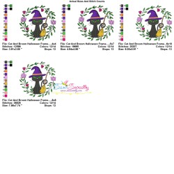 Embroidery Design - Cat And Broom Halloween Frame-2