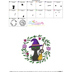 Embroidery Design - Cat And Broom Halloween Frame-3