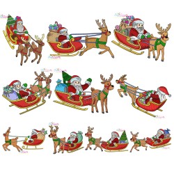 Santa Sleigh Embroidery Design Bundle-1