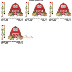 Embroidery Design - Farmhouse Red Barn And Pumpkins-3