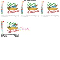 Embroidery Design - Merry Christmas Boat With Santa Hat-3