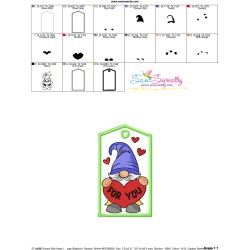 Valentine ITH Tag Embroidery Design - Gnome With Heart