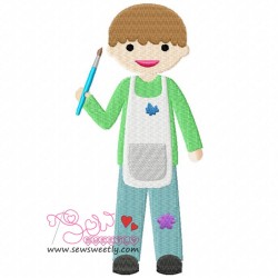Little Artist Boy Embroidery Design Pattern-1