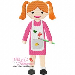 Little Artist Girl Embroidery Design Pattern-1