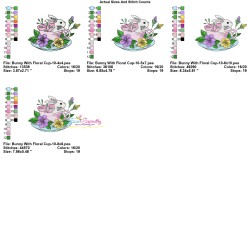 Bunny With Floral Cup - 10 Embroidery Design Pattern