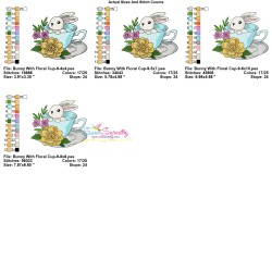 Bunny With Floral Cup - 9 Embroidery Design Pattern