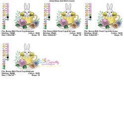 Bunny With Floral Cup - 8 Embroidery Design Pattern