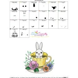 Bunny With Floral Cup - 8 Embroidery Design Pattern