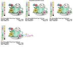 Bunny With Floral Cup - 7 Embroidery Design Pattern