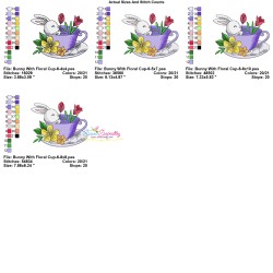 Bunny With Floral Cup - 6 Embroidery Design Pattern