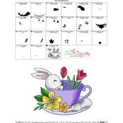 Bunny With Floral Cup - 6 Embroidery Design Pattern