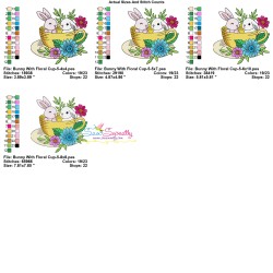 Bunny With Floral Cup - 5 Embroidery Design Pattern