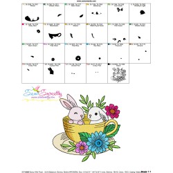 Bunny With Floral Cup - 5 Embroidery Design Pattern