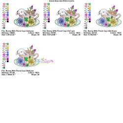 Bunny With Floral Cup - 3 Embroidery Design Pattern