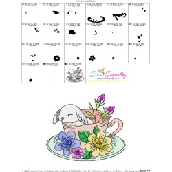 Bunny With Floral Cup - 3 Embroidery Design Pattern