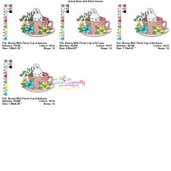 Bunny With Floral Cup - 2 Embroidery Design Pattern